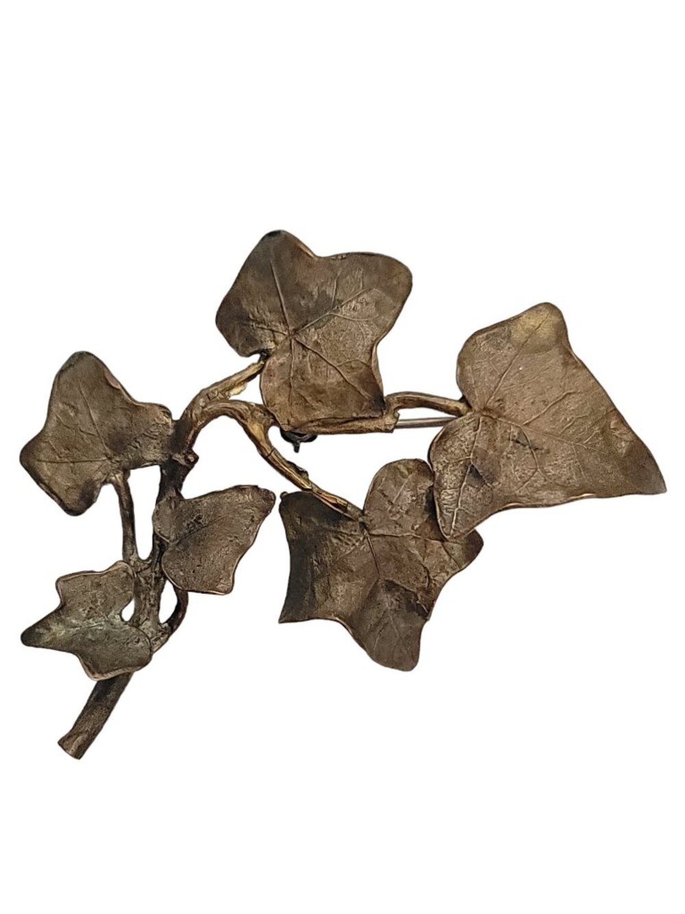 Michael Michaud Bronze Green Ivy Leaf Stem Vine Brooch E910